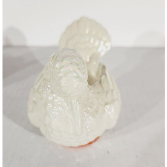 Vtg Tealight Candle Holder Pair Turkey Bird White Lusterware Pearlescent *Chip - Picture 5 of 15